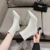 Knitting Mesh Ankle Goth Boots Women Autumn Designer Fashion Elastic Sock Pumps Boots High Heels Sexy Dress Booties for Women