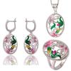Lady Enamel Flower Rhinestone Oval Dangle Earrings Necklace Ring Jewelry Gift