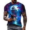 Летние мужские футболки, повседневная свободная футболка с принтом парусной лодки, пиратского корабля, 3D-принта, с круглым вырезом и коротким рукавом, мужская футболка большого размера, качество