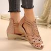 Fashion Brand Design Crystal Roman Sandals Women Peep Top Wedge Sandalias Mujer 2024 Summer Hollow Out Gladiator Shoes Woman Plus Size