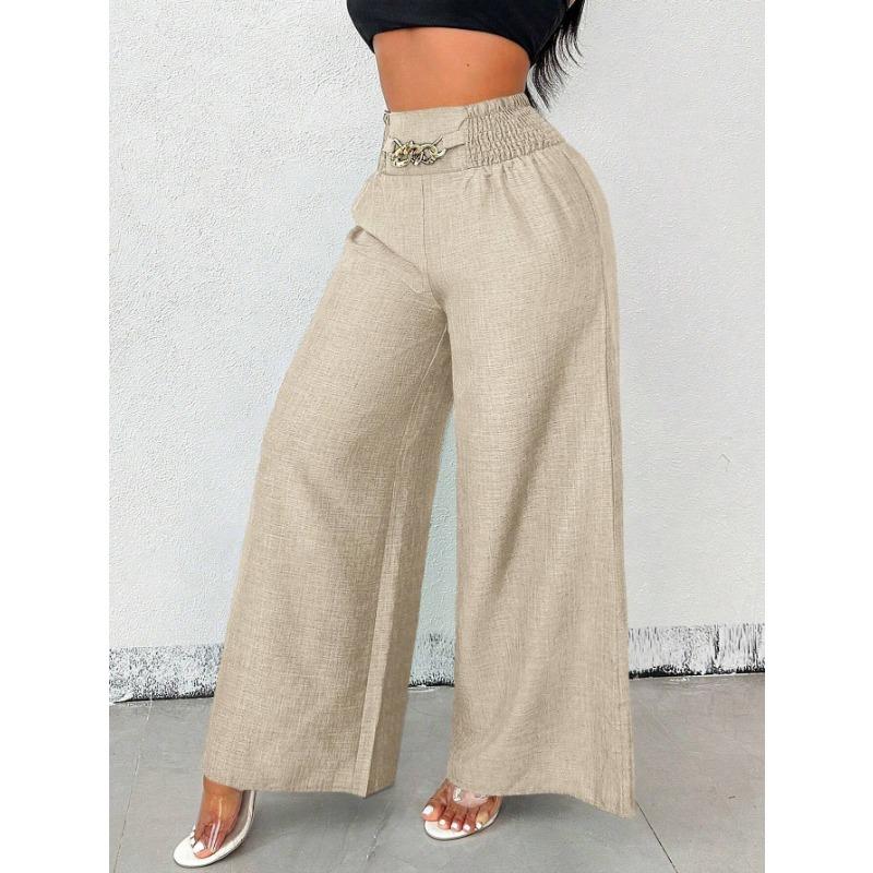Women's Fashion Casual Solid Color Print High Waist Trousers Pants & Capris