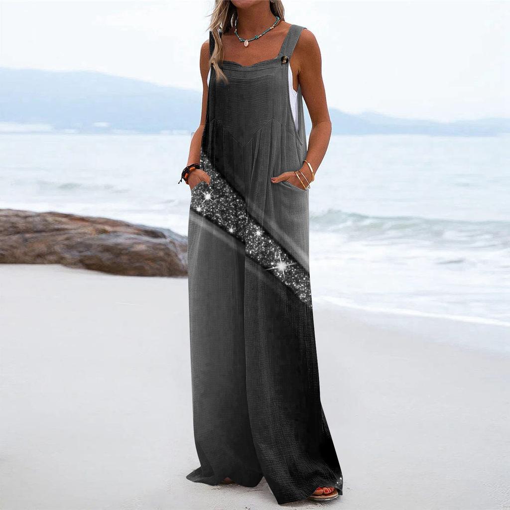 Женский модный повседневный свободный комбинезон без рукавов с карманами и принтом