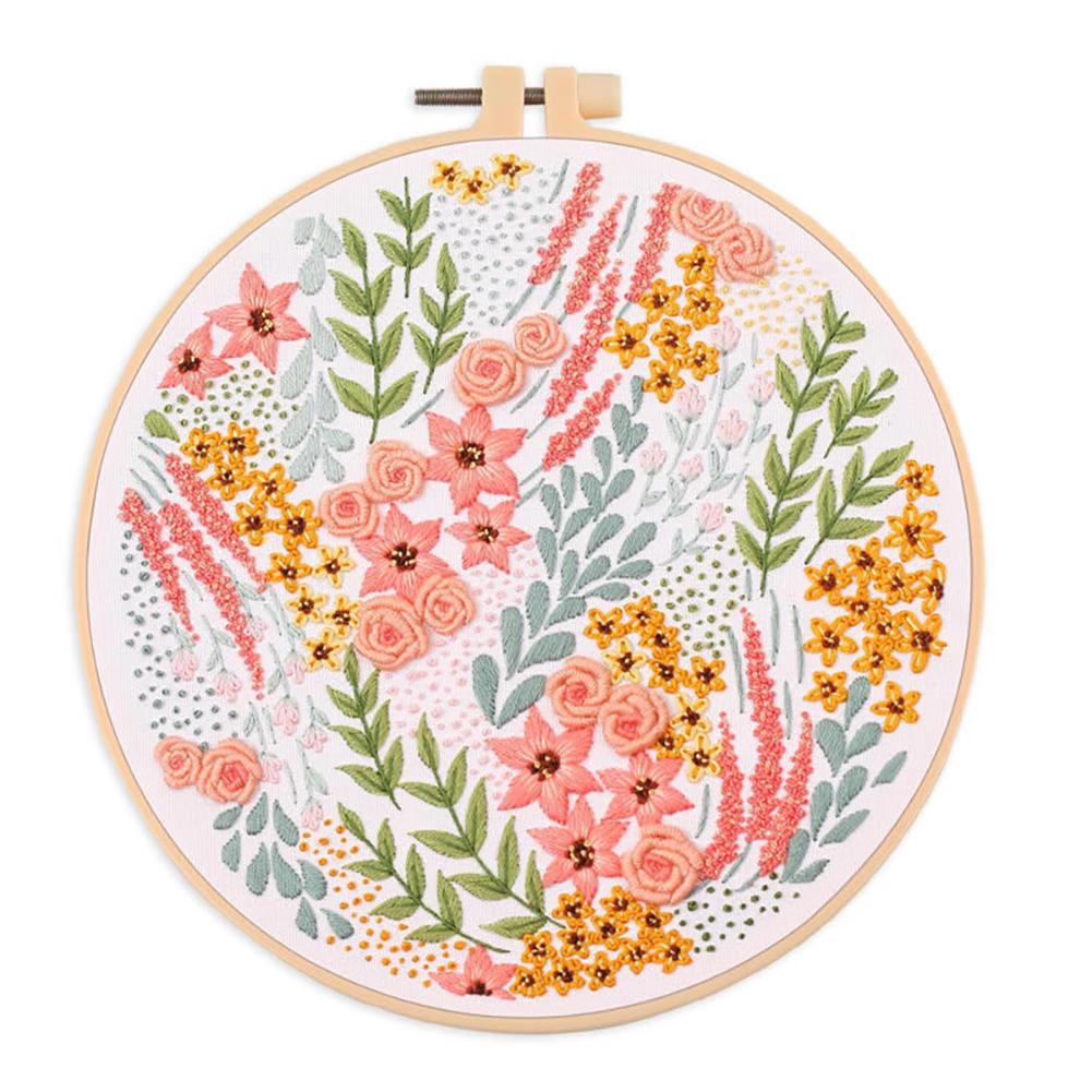 Embroidery Kit DIY Embroidery Starter Kit Hand Stitch Embroidery Fabric With Floral Pattern Drawing Threads Needles Hoop