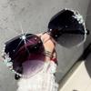 Luxury Vintage Rimless Rhinestone Sunglasses Women Men Fashion Gradient Lens Sun Glasses Shades for Female