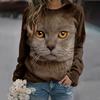 Women's Crew Neck Hoodie Sweatshirt Cat Graphic 3D Print Daily Basic Casual Long Sleeve Tops Gray Brown White Unisex Clothing