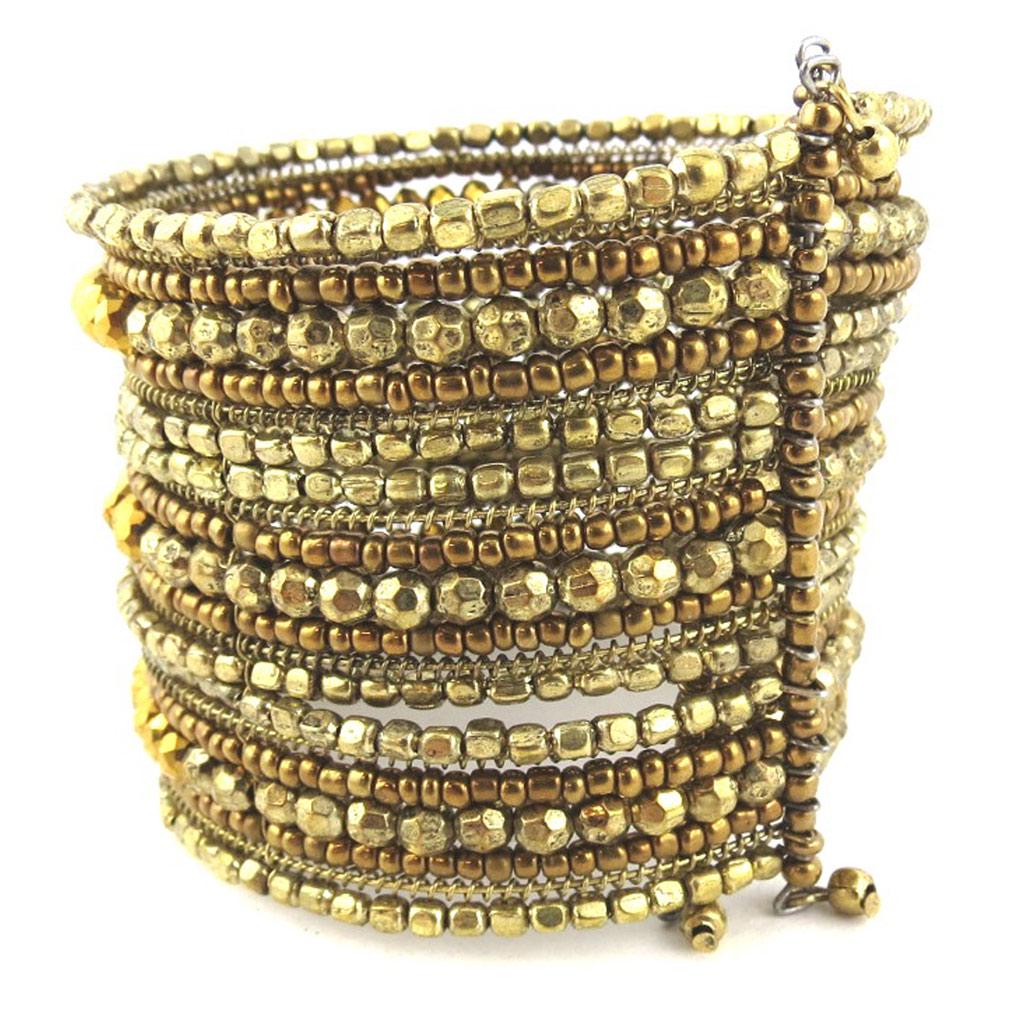 Les Trésors De Lily [N1183] - Golden 'Kathmandu' Designer Bracelet
