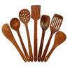 Set of 7 Wooden Serving And Cooking Spoons Wood Brown Spoons Kitchen Utensil