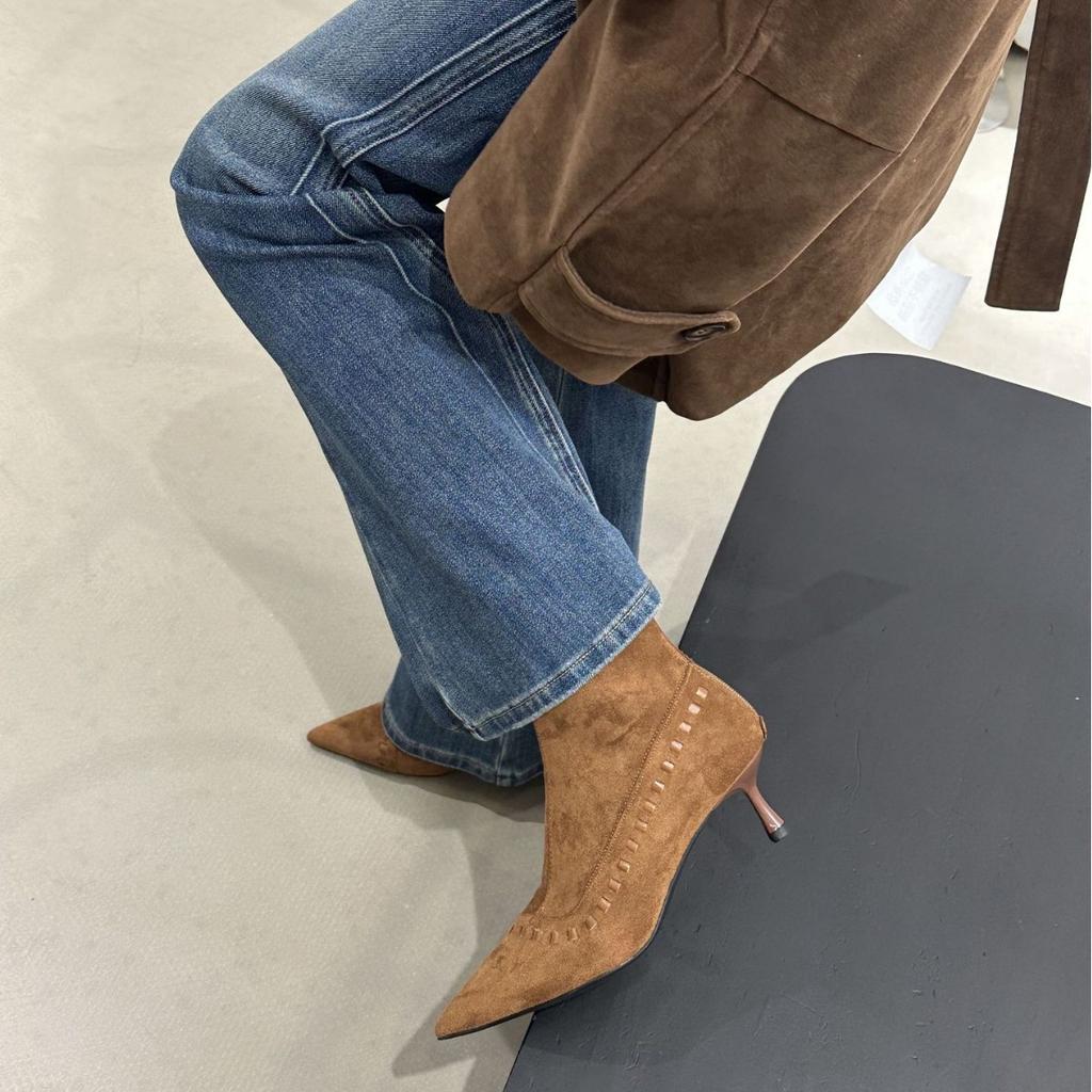 6677-11 Rear Zipper Thick Heel Short Boots Women's 2025 Autumn and Winter New Outer Wear Versatile Soft Bottom Square Head Martin Boots