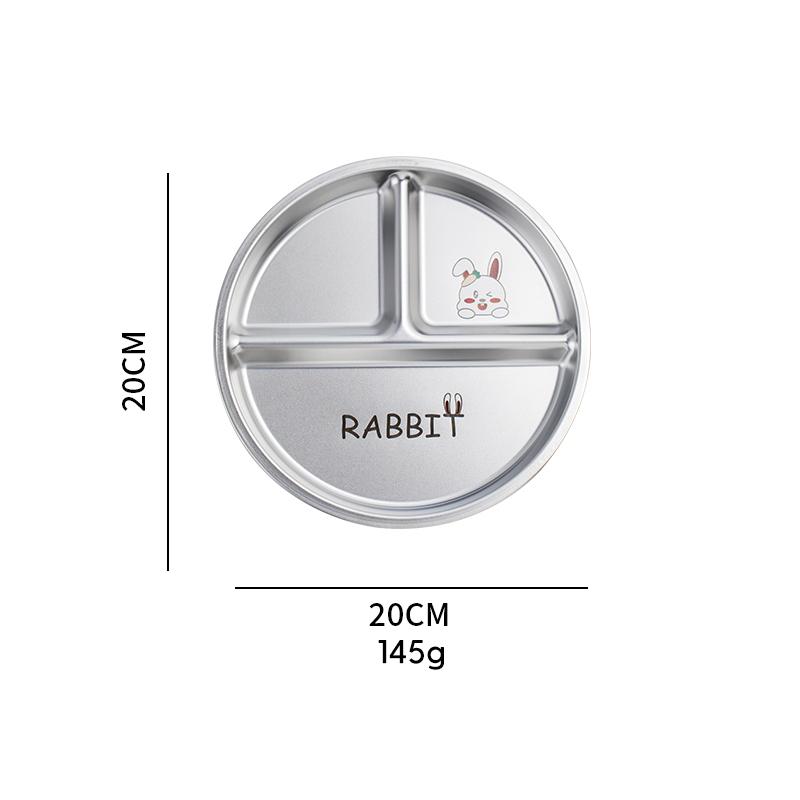 Round Dining Plate 304 Stainless Steel Food Plate Divided Breakfast Plate 3 Grids Cute Tableware Stackable Fruit Salad Plate Set