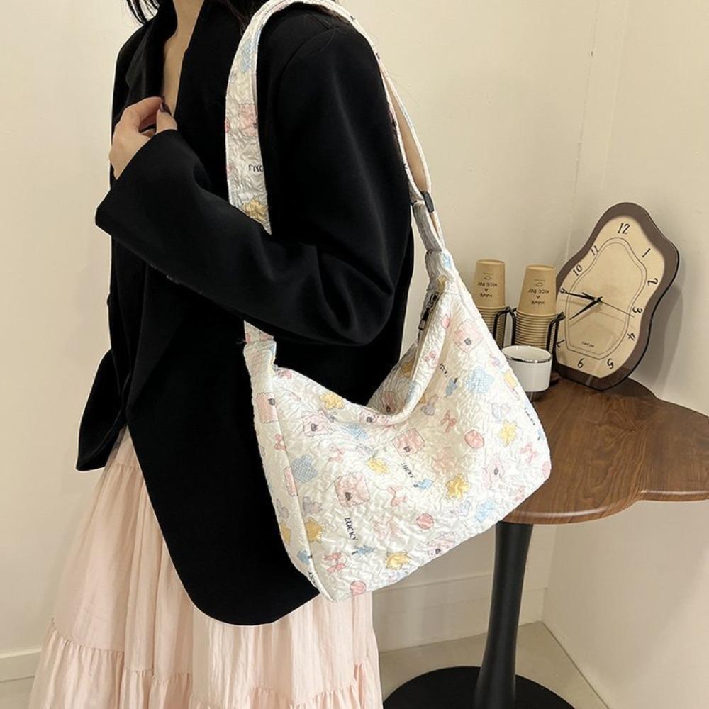 Large Capacity Canvas Shoulder Bag Korean Style Shopping Tote Bag Sweet Cartoon Crossbody Bag  Girl