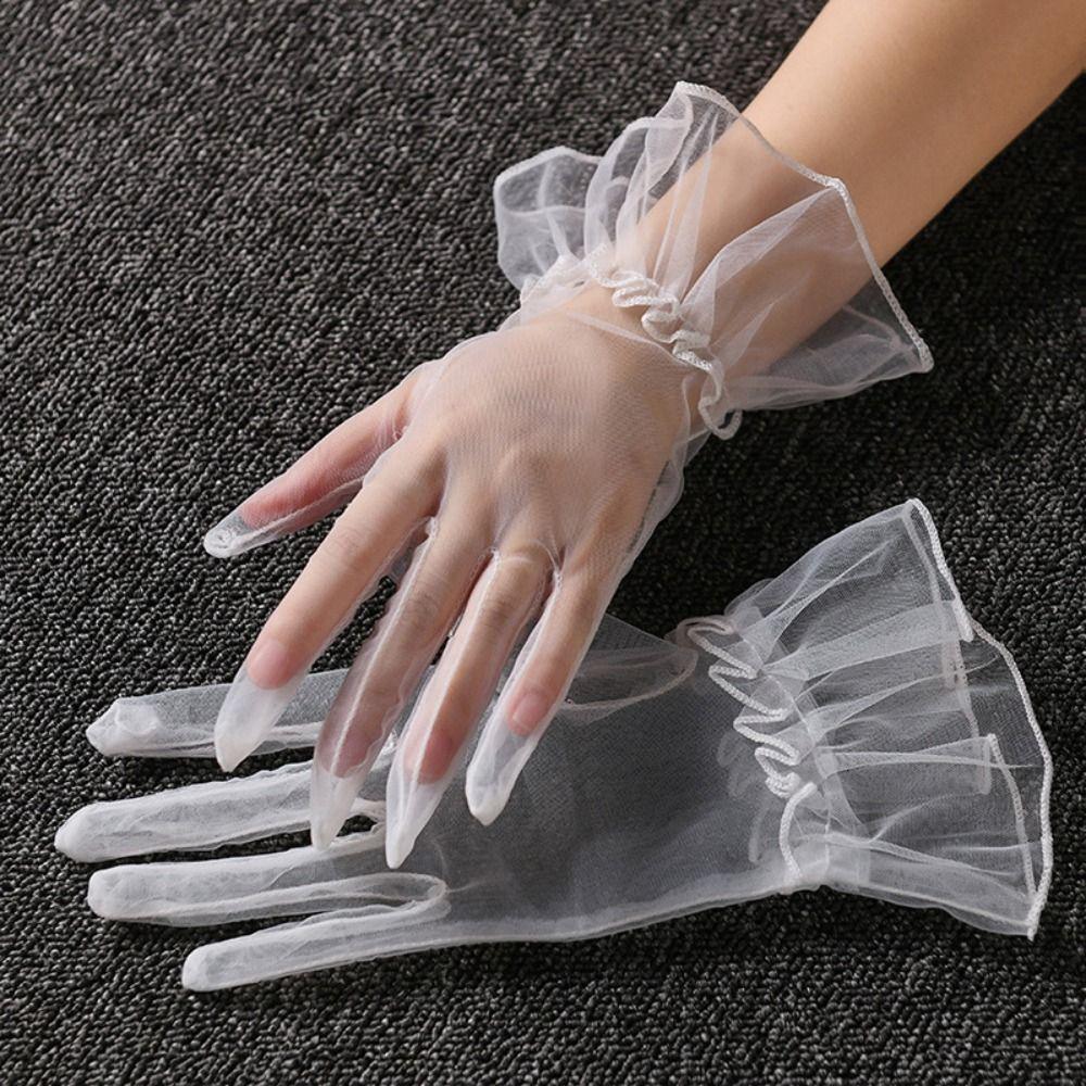 Ultra Thin Gauze Lace Gloves Short Wedding Mesh Gloves Elastic Women Tulle Gloves Ladies
