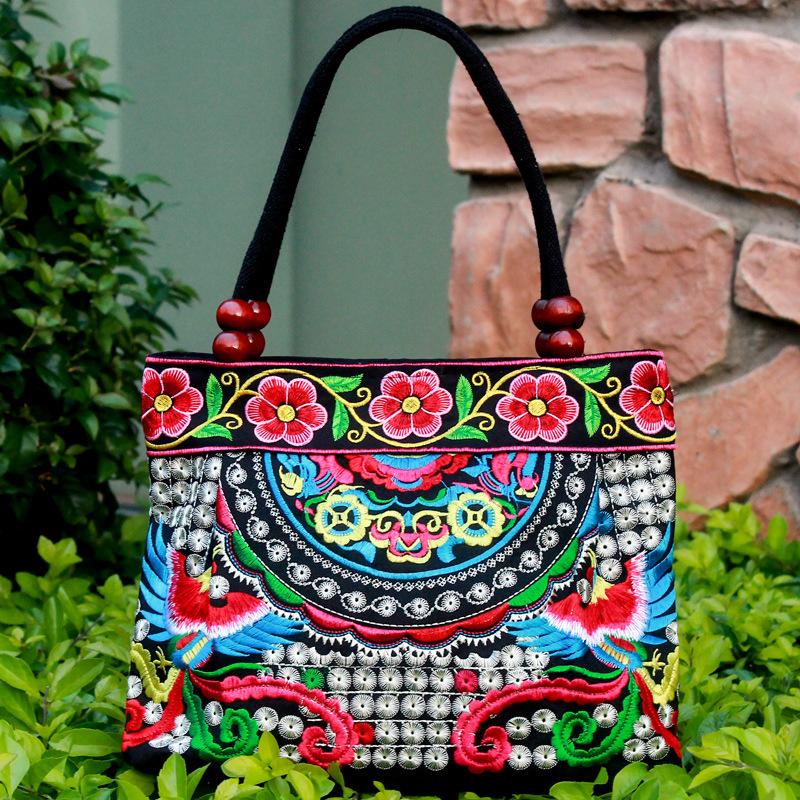 Fashion Embroidery Women Small Handbags National Floral Embroidered Lady Top-handle Bags Single-layer Beading Falp Carrier