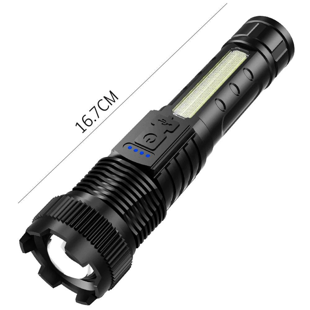 High Power Led Flashlight Portable USB Rechargeable Led Lamp with COB Side Light Pen Clip Zoom Torch Camping Emergency Lantern