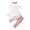 Newborn Baby Girls Clothes 3Pcs Lace Top T-Shirt Dress Pants Leggings Hollow Out Kids Outfit Set Infant Clothing