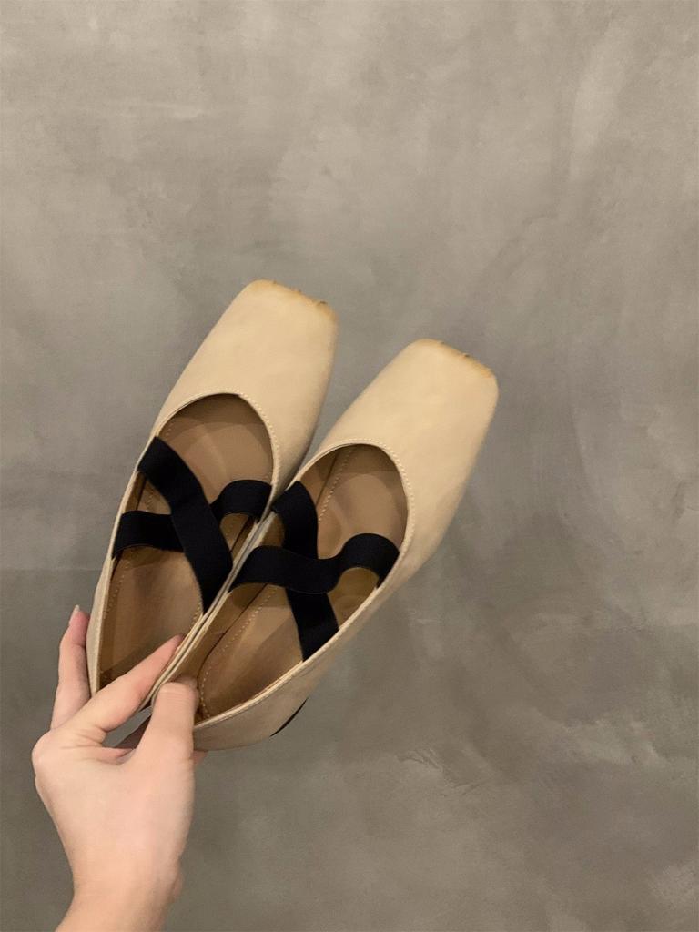 French Flat-bottomed Ballet Square Head Single Shoes Fairy Shoes 2024 New Spring and Autumn Mary Jane Evening Gentle Shoes