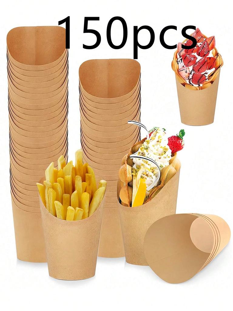 200/50pcs French Fry Cups Christmas Party Kraft Paper Slanted French Fries Cup Take-out Boxes Snack Containers Baking Cups