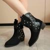 Fashion 2024 New Retro Women's Ankle Boots Leather Cowboy Fall Ankle Boots Western Winter Metal Nail Design Shoes with Low Heels