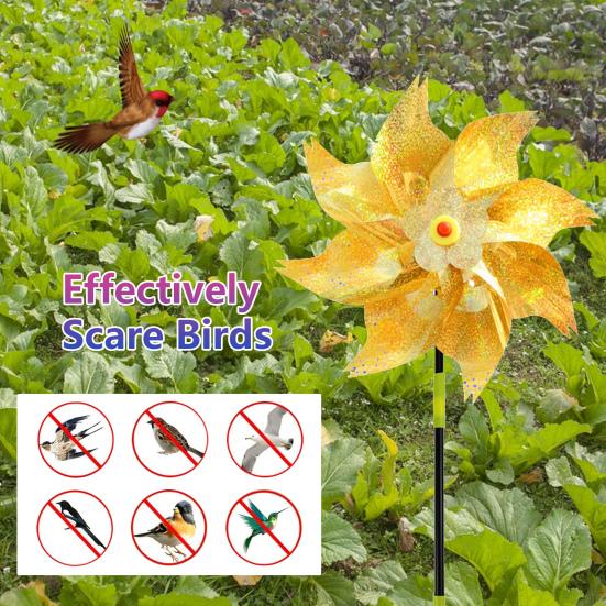 10 Pcs Garden Pinwheel Bird Deterrent 20.5" Tall Outside Reflective Wind Spinner Yard
