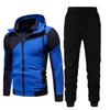 Men's Personalized New Popular Color Matching Double-layer Zipper Hooded Cardigan Slim Sweatshirt Suit
