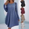 Women's Fashion Casual Round Neck Long Sleeve Dress Autumn Winter Knitted Hem Dress Ladies Slim Fit Dress