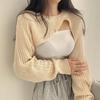Irregular Knitted Sweaters Korean Chic Vintage All Match Sweater Women Round Neck Long Sleeve Split Pullover Crop Top