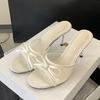 Fashion Liyke Brand Designer High Heels Slippers for Women Fashion Lace Bow Mesh Summer Sandal Female Party Dress Shoes Zapatos De Mujer