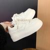Leather Round Head Thick Sole Heightening Board Shoes Women's 2025 New Muffin Heel Lace-up Sports and Leisure Little White Shoes