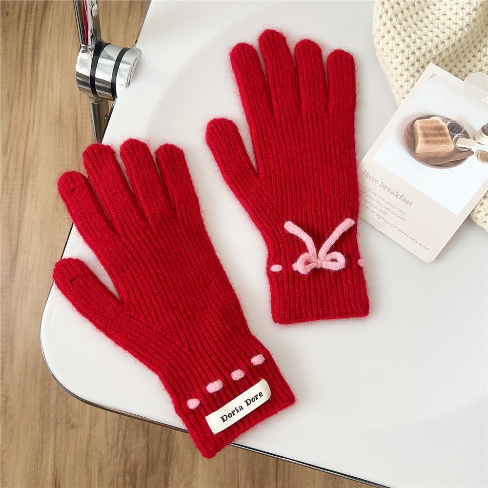 New Solid Color Gloves For Women In Winter Versatile For Students Cute Five Finger Knitted Knitted Couple Touchscreen Cute Warm Cycling