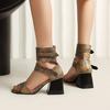 FOREADA Women Sandals Round Toe Thick High Heels Hook Party Gladiator Summer Shoes Black White Brown Yellow 33-46