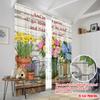 2pcs 2D Flat Printing Window Curtains Garden Boots Flowers Watering Can Polyester Without Electricity Holiday Decorations for