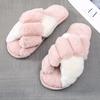 2024 Women Winter House Furry Slippers Fluffy Faux Fur Cross Design Home Slides Ladies Soft Warm Plush Slipper Female Flip Flops