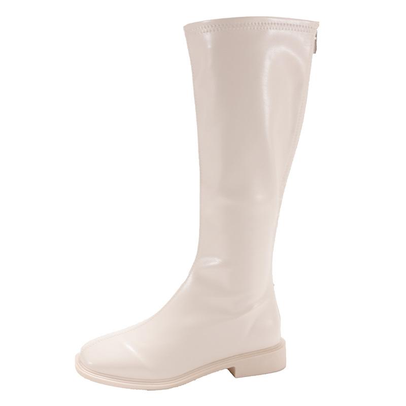 Fashion Luxury Woman Knee High Boots Solid Color Round Toe Square Heel Back Zippers Sewing Slip-On Fashion Vintage Elegant Botas Mujer88