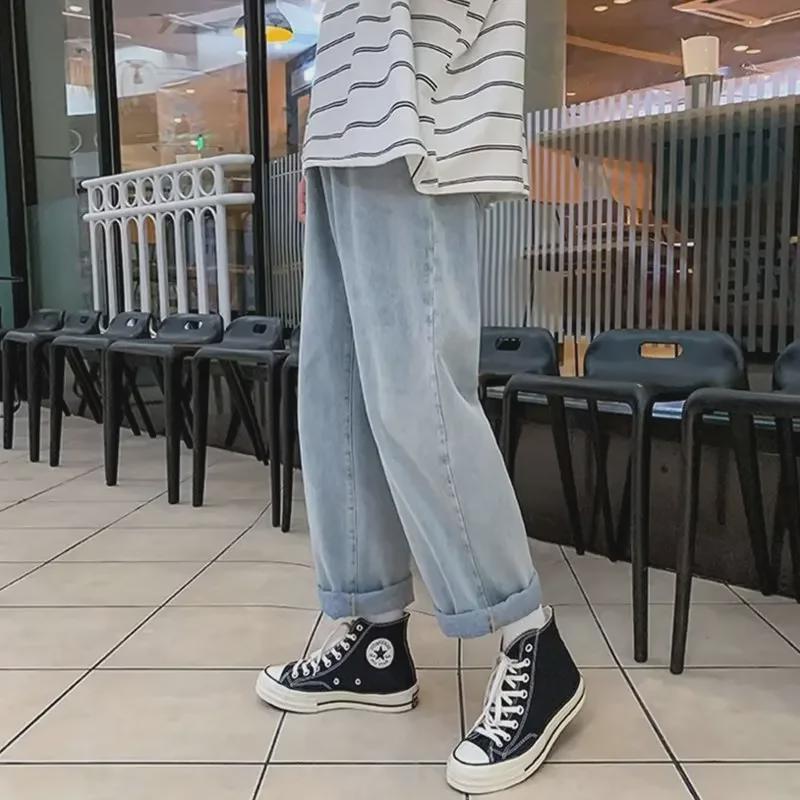 Men's Black Wide-Leg Retro Straight Jeans - New Autumn Trend, Loose-Fit, Large Sizes Available.