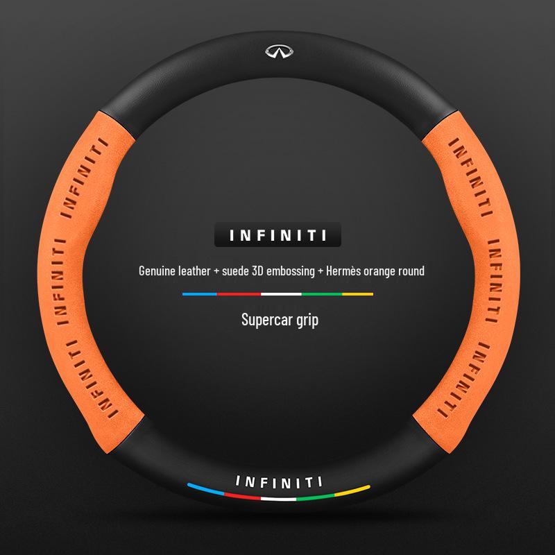 Чехол на руль для специального автомобиля Infiniti - Натуральная кожа, Замша, Углеволокно, Универсальный, Дышащий, Всесезонный
