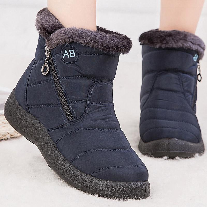 Women's Boots Women's Ankle Boots with Fur Winter Shoes Women Low Heels Winter Boots Snow Waterproof Botas Mujer Winter Footwear