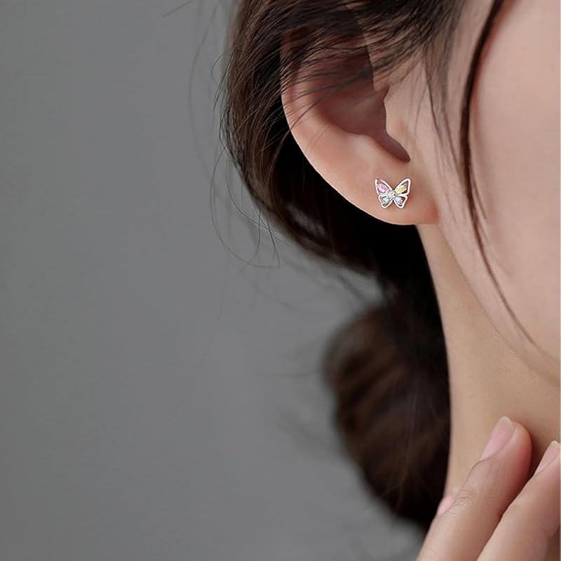 Zoomers Earrings Ladies Silver Earrings Butterfly Earrings First Piercing Second Piercing Compatible with Metal Allergies Cute Popularity Anniversary