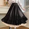 Black Long Skirts Women Japanese Kawaii Preppy Style Lolita Skirt Female French Vintage Double Layer Lace Ruffled Pleated Skirts