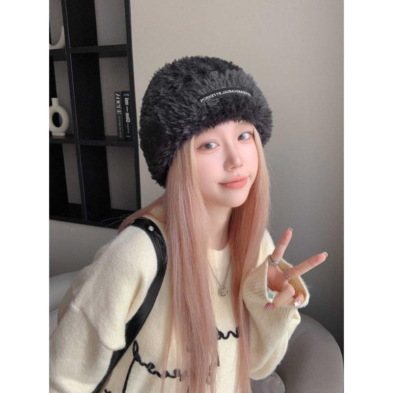 Plush Hat Autumn and Winter Women's Style Baotou Big Brim Small Fisherman Hat Big Head Circumference Woolen Hat Handicraft