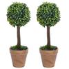 VidaXL Artificial Boxwood Plants 2 Pcs with Pots Ball Green 41 Cm
