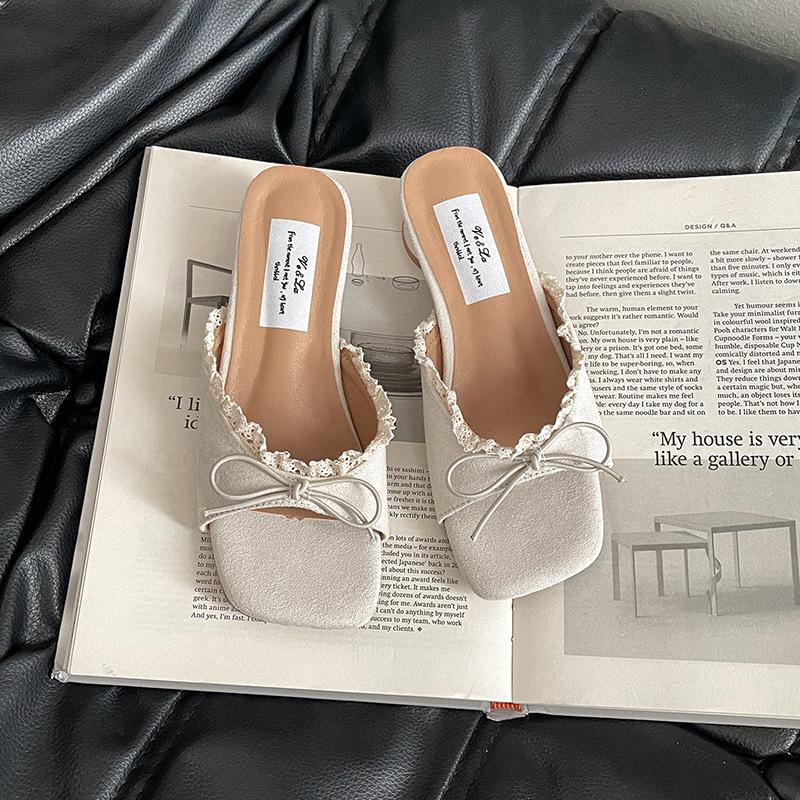 French beautiful cool slippers women's 2025 summer wear fashion temperament versatile high-heeled women's shoes great-looking slippers