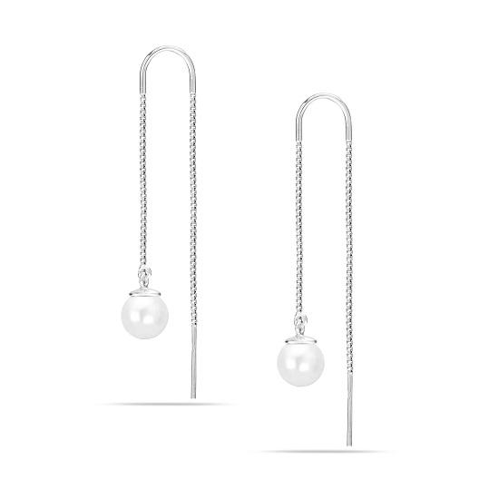 LeCalla S925 Sterling Silver Jewelry Light-Weight Pearl Drop Threader Earrings for Girl Women