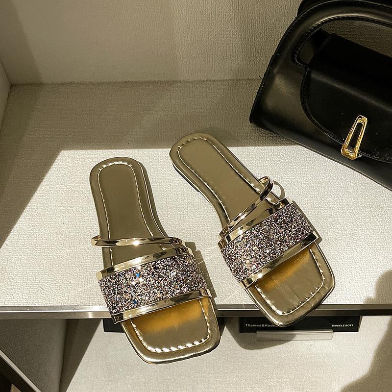 Office Slippers Women Wear 2024 Spring/summer New Transparent Diamond-soft Bottom Flip-flops French Small Flip-flops