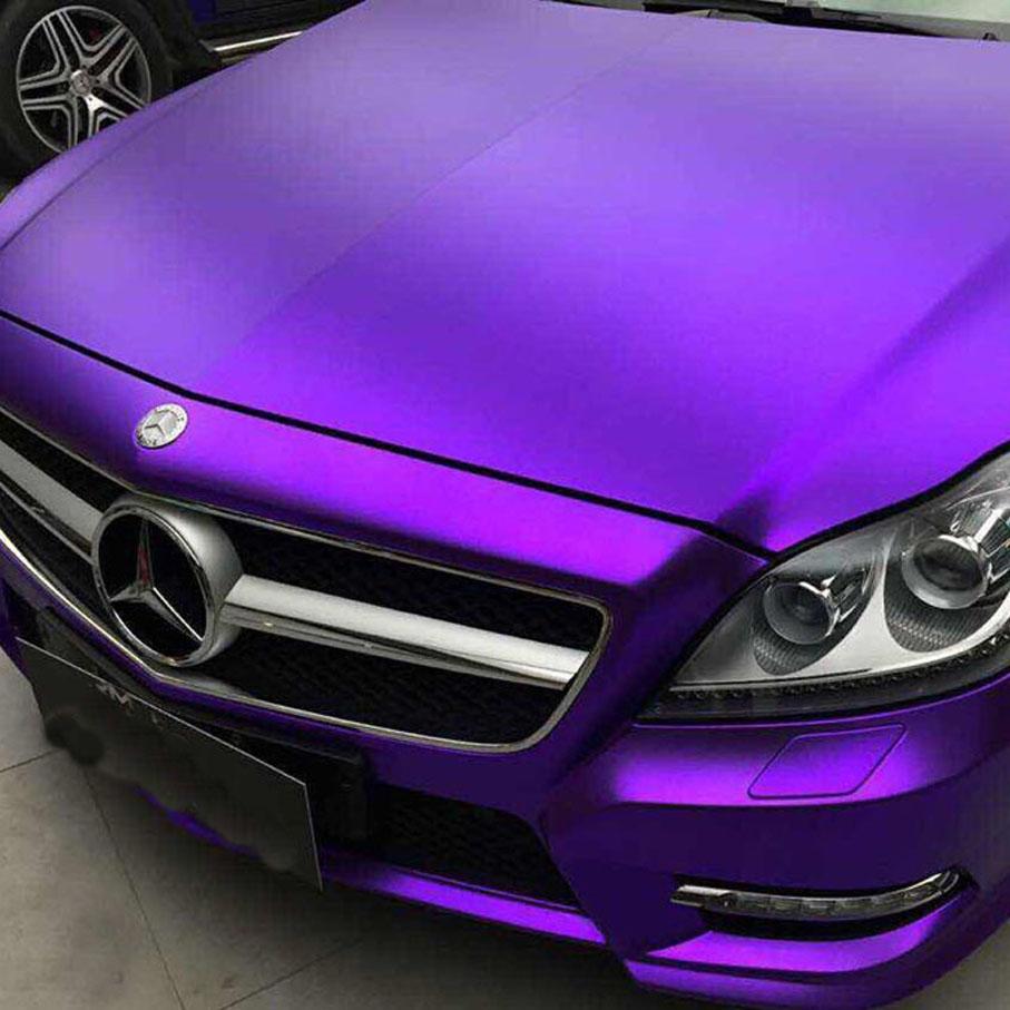Premium Matte Metallic Chrome Vinyl Car Wrap Film With Air Bubble Purple Satin Metallic Sticker Foil For Car Wrapping Covering