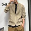 Fall Winter Men Sweater Cardigan Round Neck Knit Thick Elastic Long Sleeves Loose Warm Solid Color Zip-up Knitwear Daily Wear Sweater Coat