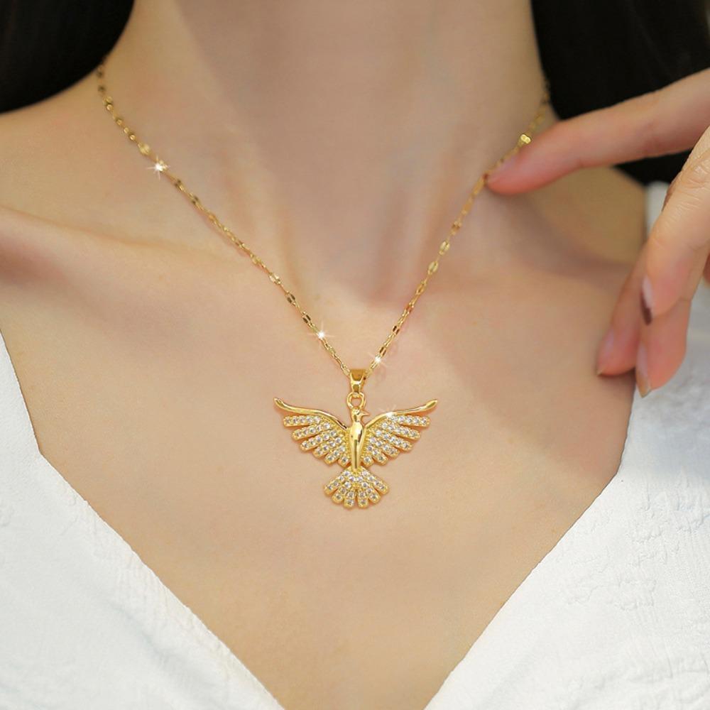 Stainless Steel Phoenix Pendant Necklace Golden Stainless Steel Pendant Necklace Woman
