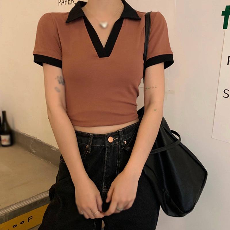 Women's Slim Fit V-Neck Short Sleeves Women's Short Sleeves Comfortable Breathable Polyester S-XL Slim Short Sleeves Women's Casual Short Sleeves