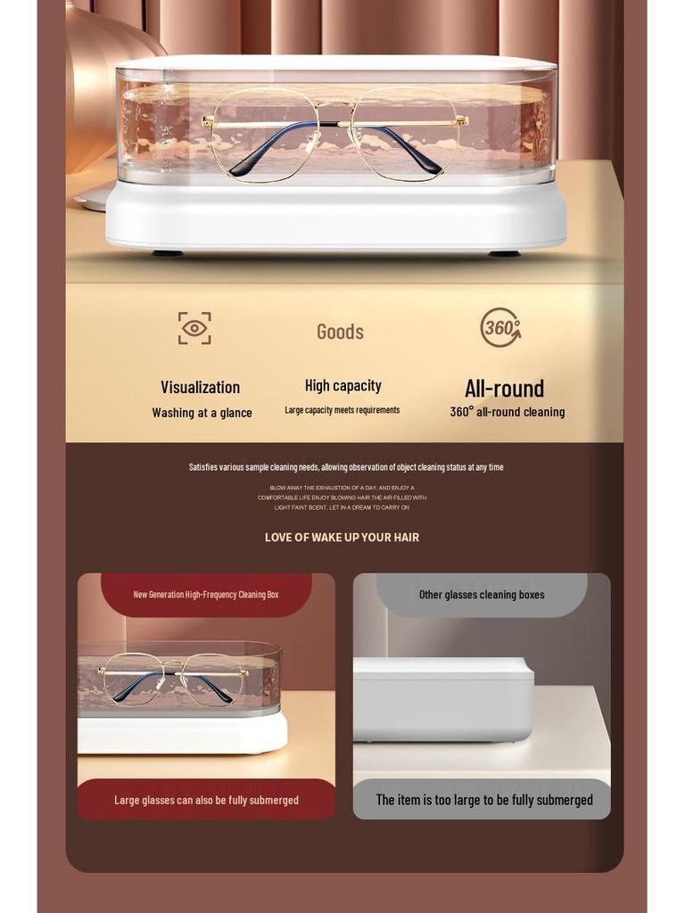 Portable Ultrasonic Cleaner for Eyeglasses, Jewelry & Contact Lenses - High Frequency Automatic Vibration