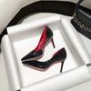 Red Sole Pumps Women Shoes Black Pointed Lacquer Leather Side Air High Heels Women's Thin Heels Elegant and Sexy Single Shoes