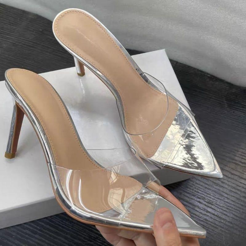 Sandals Women's Summer New Temperament Women's Shoes Pointed Open-toed Transparent Word with Stiletto High Heel Cool Shoes