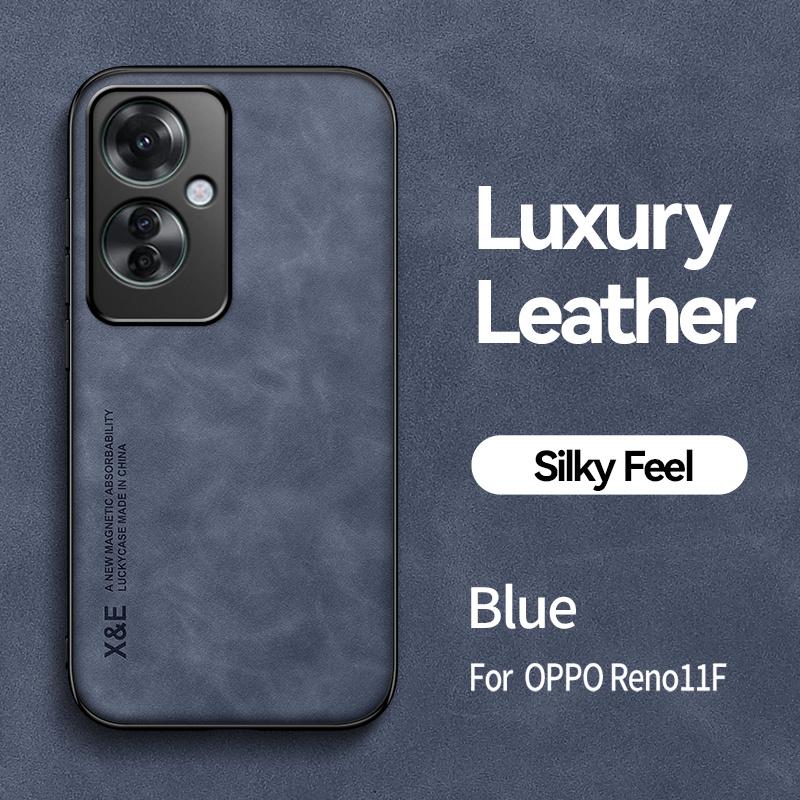 Reno11F 5G Case Built In Metal Plate Magnetic Car Holder Leather Phone Cases For OPPO Reno11 F Reno 11F 11 F 5G Back Soft Cover